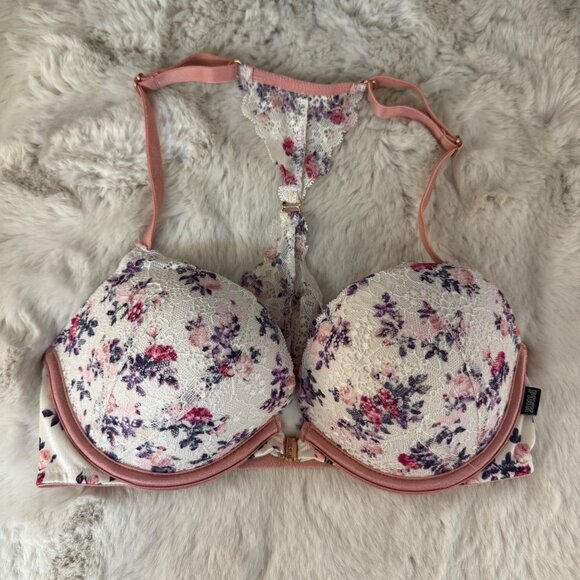 Pink By Victorias Secret Floral Lace Racerback Push-Up Bras Set Of 2 Sz 32D - Picture 2 of 10